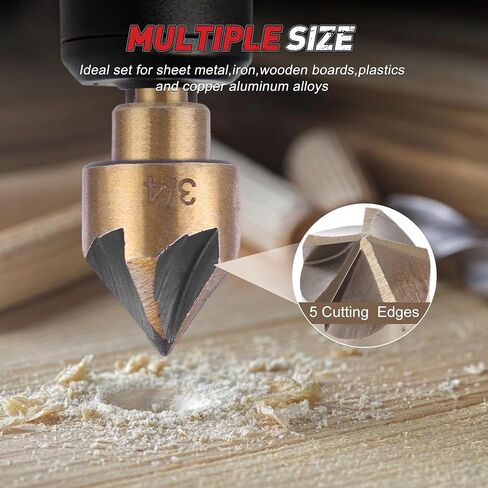5Pcs Step Drill Bit & 5Pcs Countersink Drill Bit Set | Titanium Coated, 50 Sizes for Metal with Aluminum Case, Multiple Hole Stepped Up Bits for DIY in Kuwait