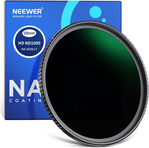 NEEWER 58mm ND Filter ND1000 10 Stops Neutral Density Filter Multi Layer Nano Coated/HD Optical Glass/Water Repellent/Scratch Resistant/Ultra Slim Black Matte Aluminum Alloy Frame for Long Exposure in Kuwait