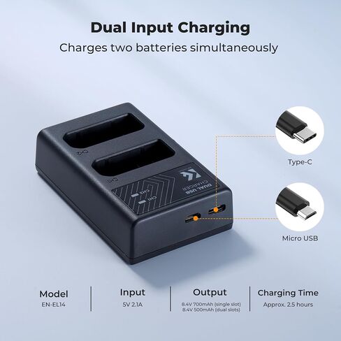 EN-EL14 EN EL14a Battery Charger, Charger Compatible with Nikon D3500, D5600, D3300, D5100, D5500, D3100, D3200, D5200, D5300, D3400, DF, Coolpix P7000, P7100, P7700, P7800 Cameras and More in Kuwait