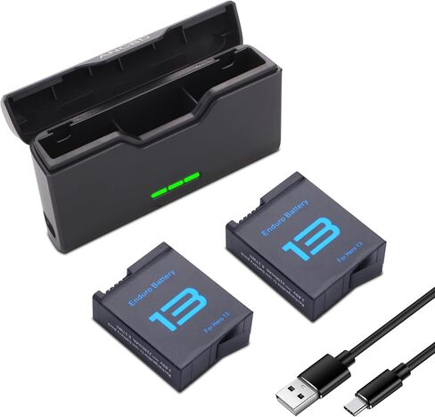 2-Pack Battery with 3-Channel Battery Charger Station for Hero 13/Mission | Mission 1 Pro Camera, Come with 2 Batteries and 3 Slot Battery Charging Station Camera 8.17Wh 2100mAh High capacity in Kuwait