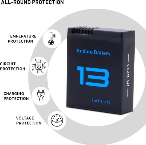 2-Pack Battery with 3-Channel Battery Charger Station for Hero 13/Mission | Mission 1 Pro Camera, Come with 2 Batteries and 3 Slot Battery Charging Station Camera 8.17Wh 2100mAh High capacity in Kuwait