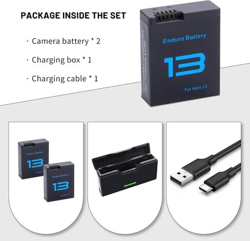 2-Pack Battery with 3-Channel Battery Charger Station for Hero 13/Mission | Mission 1 Pro Camera, Come with 2 Batteries and 3 Slot Battery Charging Station Camera 8.17Wh 2100mAh High capacity in Kuwait