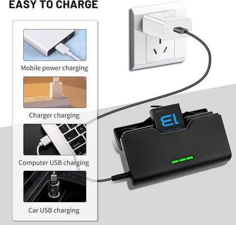 2-Pack Battery with 3-Channel Battery Charger Station for Hero 13/Mission | Mission 1 Pro Camera, Come with 2 Batteries and 3 Slot Battery Charging Station Camera 8.17Wh 2100mAh High capacity in Kuwait
