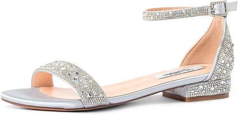 Women’s Rhinestone Bridal Sandals, Low Heel Design | Open Toe Design, Ankle Strap, Cushioned Footbed, Sparkling Detail for Weddings, Prom & Evening Events in Kuwait