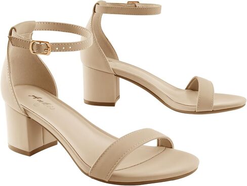Ankis Women Black Nude Silver Open Toe Low Block Chunky Heel Sandals Daily | 2.25-inch heel, adjustable ankle strap, cushioned insole, non-slip outsole, all-day comfort for daily, wedding, bridal, prom in Kuwait