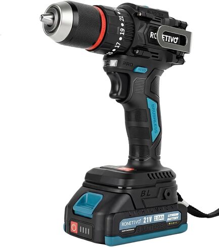 21V household electric drill Brushless 23+2M 65N·m 1/2Inch 2.0Ah Batteries and Charger and tool carrying case（Suitable for Makita batteries） in Kuwait