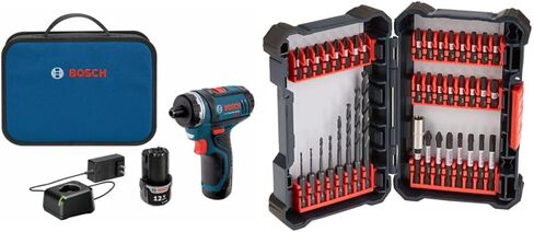 Bosch PS21-2A 12V Max 2-Speed Pocket Driver Kit with 2 Batteries, Charger and Case & 40 Piece Impact Tough Drill Driver Custom Case System Set DDMS40 in Kuwait