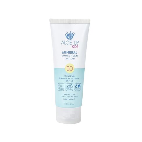 Aloe Up Kids Mineral Sunscreen Lotion SPF 50, Zinc Oxide, 3 oz | Broad-spectrum mineral SPF 50; Gen2 zinc oxide, dries clear;, gentle for kids; Water resistant in Kuwait