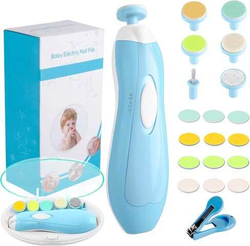 Baby Nail Trimmer Electric Nail File Baby Nail Clippers, 20 in 1 Safe Nail Filer Grinder Kit for Newborn Infant Toddler Kids or Adults Toes Fingernails Care Trim Polish, Led Light and Grinding Heads in Kuwait