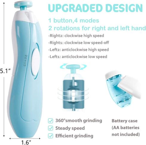 Baby Nail Trimmer Electric Nail File Baby Nail Clippers, 20 in 1 Safe Nail Filer Grinder Kit for Newborn Infant Toddler Kids or Adults Toes Fingernails Care Trim Polish, Led Light and Grinding Heads in Kuwait