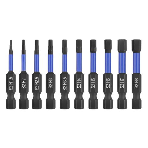 HPHOPE Impact Hex Head Allen Wrench Drill Bit Set 10 Pcs - 4"(Metric) | Premium S2 Steel, CNC Machined Tips with Magnetism, Storage Box, 1/4" Hex-Shank for Automotive and Home Repairs in Kuwait