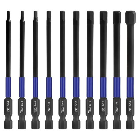 HPHOPE Impact Hex Head Allen Wrench Drill Bit Set 10 Pcs - 4"(Metric) | Premium S2 Steel, CNC Machined Tips with Magnetism, Storage Box, 1/4" Hex-Shank for Automotive and Home Repairs in Kuwait