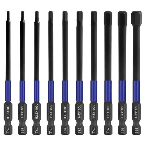 HPHOPE Impact Hex Head Allen Wrench Drill Bit Set 10 Pcs - 4"(Metric) | Premium S2 Steel, CNC Machined Tips with Magnetism, Storage Box, 1/4" Hex-Shank for Automotive and Home Repairs in Kuwait