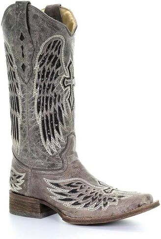 Corral Womens Brown - Black Wing & Cross Sequence Sq. Toe, Size: 8.5, Width: W (A1197-LD-W-8.5) in Kuwait