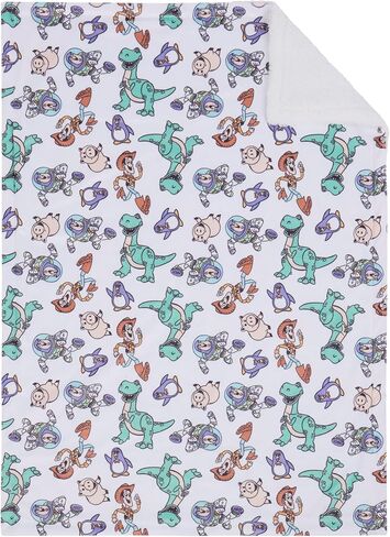 NoJo Disney Toy Story Play All Day Sherpa Baby Blanket - Woody, Buzz, Rex, Wheezy, and Hamm, Teal, Blue, and White (an Official Disney Licensed Product) in Kuwait
