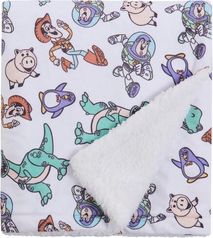 NoJo Disney Toy Story Play All Day Sherpa Baby Blanket - Woody, Buzz, Rex, Wheezy, and Hamm, Teal, Blue, and White (an Official Disney Licensed Product) in Kuwait