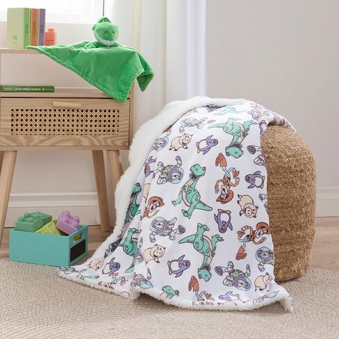 NoJo Disney Toy Story Play All Day Sherpa Baby Blanket - Woody, Buzz, Rex, Wheezy, and Hamm, Teal, Blue, and White (an Official Disney Licensed Product) in Kuwait