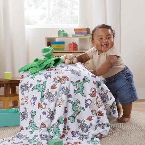NoJo Disney Toy Story Play All Day Sherpa Baby Blanket - Woody, Buzz, Rex, Wheezy, and Hamm, Teal, Blue, and White (an Official Disney Licensed Product) in Kuwait