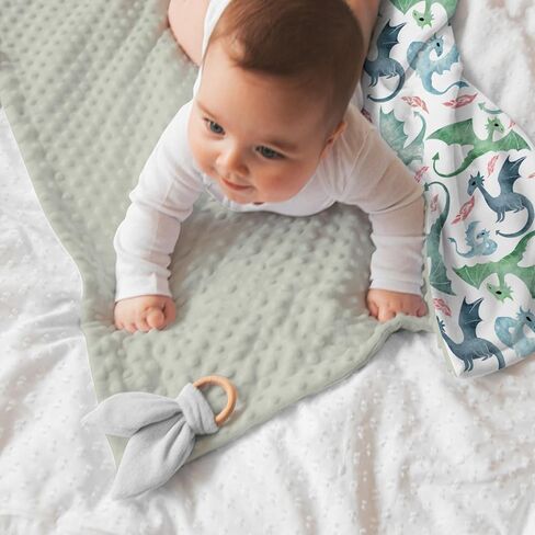 Blue Green Baby Blankets for Boys 30" x 40", Soft Double Layer Minky Blanket with Dotted Fleece Back, Nursery Bed Receiving Quilt Newborn Infant Toddler Shower Gift Whimsical Dragons Theme in Kuwait