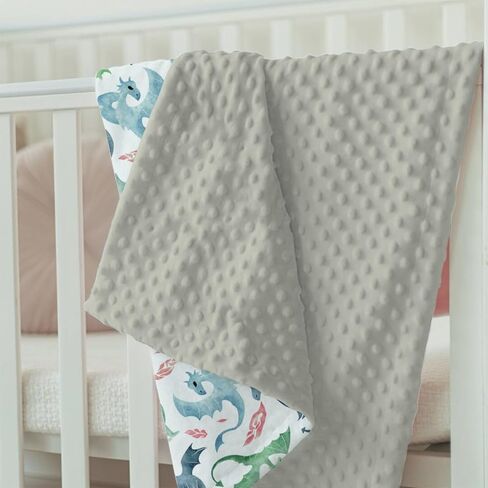 Blue Green Baby Blankets for Boys 30" x 40", Soft Double Layer Minky Blanket with Dotted Fleece Back, Nursery Bed Receiving Quilt Newborn Infant Toddler Shower Gift Whimsical Dragons Theme in Kuwait