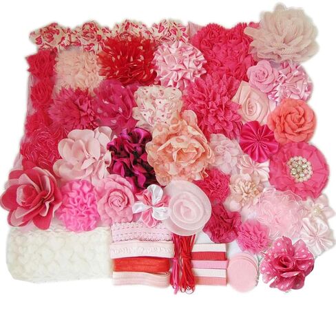 YYCRAFT DIY Headband Kit Baby Shower Headband Station- Make Over 32 Headbands(Style 1, Pink/Ivory/Silver) in Kuwait