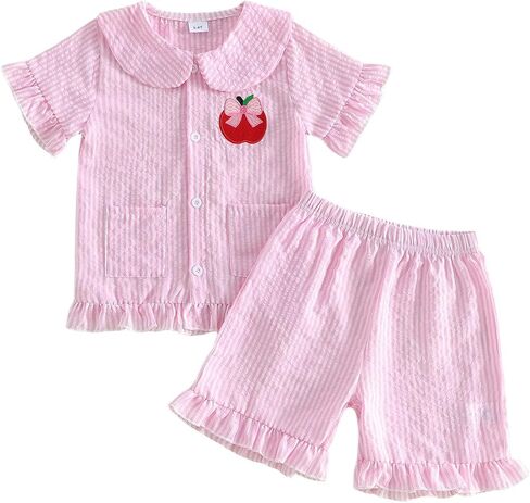 Hekkomird Baby Girl Button Down Shirt Elastic Shorts Toddler Summer Sets | Baby Girl Set,Toddler Shorts Set,2 Piece Set For Girls,Birthday,Photograph,Party,Christian,Church,Baptism,Beach Holiday in Kuwait