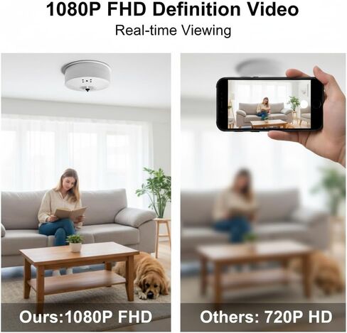 ULar 1080P HD Smoker Detector Camera with WiFi6 Remote View | 940nm Night Vision, PIR Motion Detection, Built-in Battery Lasts Long, Low Power Consumption,For Home Office,No Audio in Kuwait