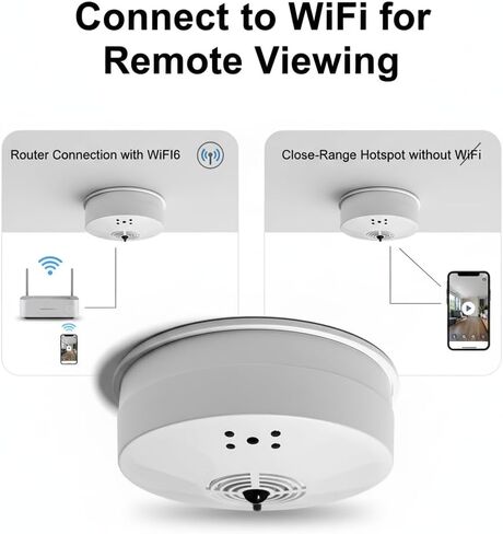 ULar 1080P HD Smoker Detector Camera with WiFi6 Remote View | 940nm Night Vision, PIR Motion Detection, Built-in Battery Lasts Long, Low Power Consumption,For Home Office,No Audio in Kuwait