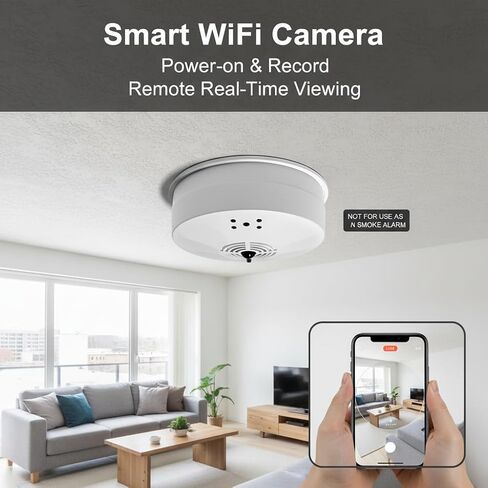 ULar 1080P HD Smoker Detector Camera with WiFi6 Remote View | 940nm Night Vision, PIR Motion Detection, Built-in Battery Lasts Long, Low Power Consumption,For Home Office,No Audio in Kuwait