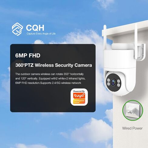 6MP TUYA Security Camera Outdoor, 2.4G/5G WiFi Cameras for Home Security | 24/7 Recording, Pan-Tilt 360° View, Auto Tracking & Light Alarm, Color Night Vision,Two-Way Audio, Plug-in cam, IP66/Cloud in Kuwait