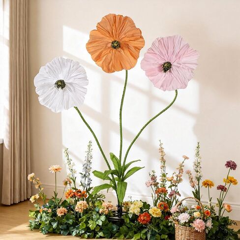 6.1ft Giant Artificial Flowers for Decoration Large Paper Flowers Standing Handcrafted Decor for Garden Birthday Party Wedding Props Festival Shop Window Display(Champagne Gradient Color) in Kuwait