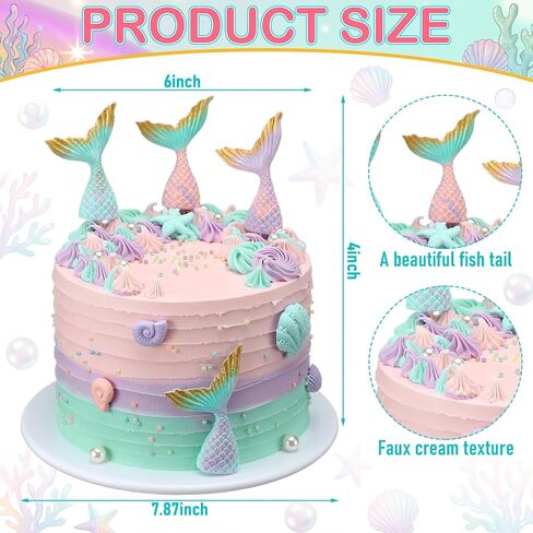 6 Inch Bow Fake Cake Coquettish Birthday Fake Cake Decor Wedding Dessert Props Artificial Heart Dessert for Props Women Birthday Gift(Mermaid,6 Inch,Pastel) in Kuwait