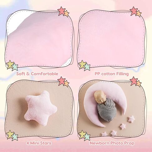 Newborn Photography Props, Baby Moon Pillow Infant Photography Props Set | Soft Newborn Photography Posing Pillows with Moon and Star Celestial Decor for Infant Photography (Pink) in Kuwait