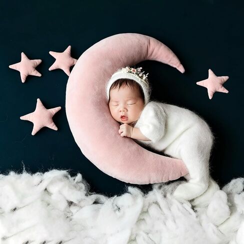 Newborn Photography Props, Baby Moon Pillow Infant Photography Props Set | Soft Newborn Photography Posing Pillows with Moon and Star Celestial Decor for Infant Photography (Pink) in Kuwait