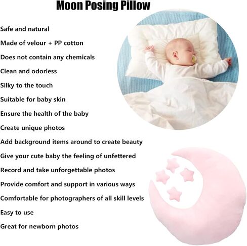 Newborn Photography Props, Baby Moon Pillow Infant Photography Props Set | Soft Newborn Photography Posing Pillows with Moon and Star Celestial Decor for Infant Photography (Pink) in Kuwait