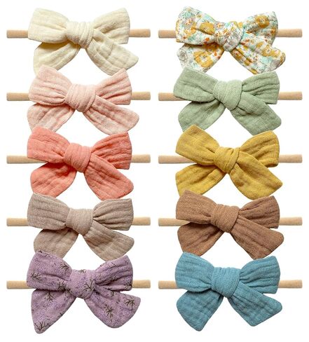 Cherssy Baby Girl Muslin Headbands, 6pcs Cotton Baby Bows for Newborns | Super Soft and Stretchy Nylon Hairbands, 3.5" Hair Accessories with Bows for Baby Newborns, Infants Toddlers, Kids in Kuwait