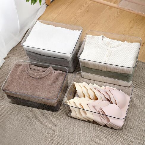 4Extra Large Lidded Plastic container , Clear Stackable Storage Boxes for Cabinets, Organization and Storage for Shelves Office Bathroom (4Extra Large) in Kuwait