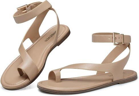 SHIBEVER Flat Sandals for Women Dressy: Comfortable Strappy Sandals Summer | Toe Loop, Adjustable Buckle Ankle Strap, Casual Walking Dress Shoes for Beach Travel Vacation 2026 Size 6-11 in Kuwait
