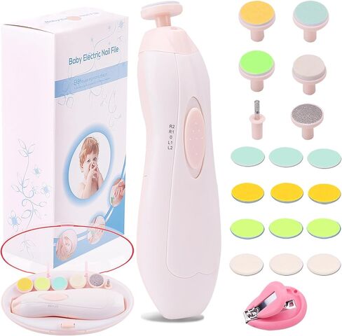 Baby Nail Trimmer Electric Nail File Baby Nail Clippers, 20 in 1 Safe Nail Filer Grinder Kit for Newborn Infant Toddler Kids or Adults Toes Fingernails Care Trim Polish, Led Light and Grinding Heads in Kuwait