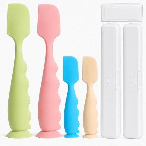 4 Pack Diaper Cream Spatula with 3 Case,Baby Butt Spatula Cream Applicator | with 3 Travel Case,2 Full+2 Mini,Ergonomic Handle,Soft Silicone,Suction Base,Wipe Clean,Diaper Bag Essential,Baby Shower Gift in Kuwait
