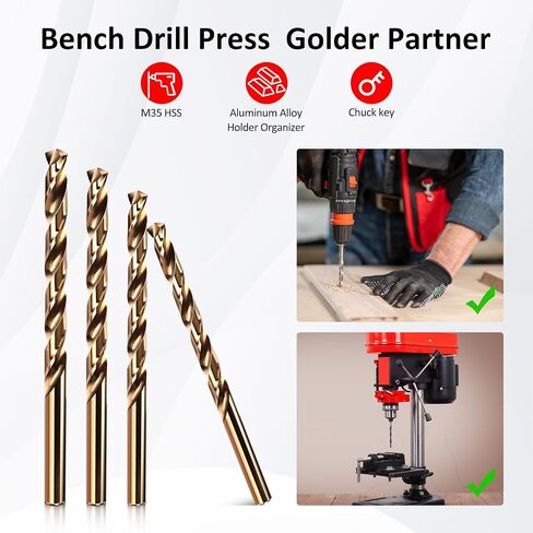 Drill Bit Set, 13pcs (1/16" - 1/4") M35 HSS Twist Cobalt Drill Bits for Stainless Steel, Hardened Steel, Cast Iron, Plastic and Wood in Kuwait