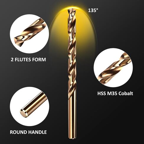Drill Bit Set, 13pcs (1/16" - 1/4") M35 HSS Twist Cobalt Drill Bits for Stainless Steel, Hardened Steel, Cast Iron, Plastic and Wood in Kuwait