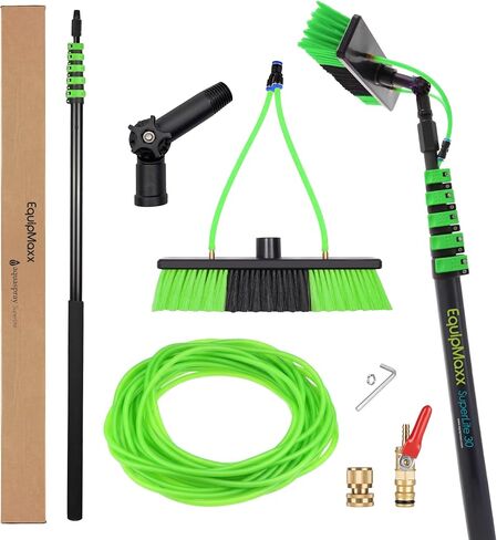 30 Feet Reach Solar Panel Cleaning Brush & Pole Water Fed Pole Kit, Window Cleaner Window Glass Solar Panel Cleaning System Washing Equipment Tool Solution Scrubber Brush & Hose Spray Washer in Kuwait