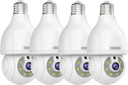 EVERSECU HD 2K 3.0MP Wireless Light Bulb Security Camera with E27 Light Connector, Motion Auto Tracking, 2 Way Audio, Spotlight Night Vision, Free APP, WiFi Screw-in CCTV Camera, Black(4pack) in Kuwait