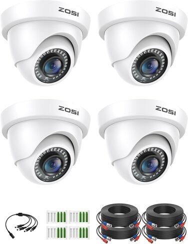 ZOSI 4Pack 2.0MP HD 1080P Security Cameras Kit, 80ft Night Vision, Indoor Outdoor Home CCTV Dome Camera for 1080P/5MP/4K HD-TVI Analog DVR System in Kuwait