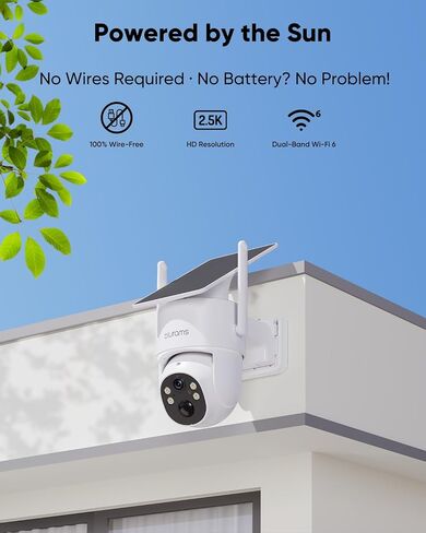 blurams 4MP Pan/Tilt Security Cameras Wireless Outdoor, 100% Wire-Free Outdoor Camera with Fixed Solar Panel, 360° View, Dual-Band WiFi 6, Human Detection, Color Night Vision, Compatible with Alexa in Kuwait