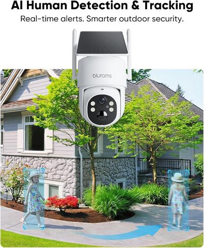 blurams 4MP Pan/Tilt Security Cameras Wireless Outdoor, 100% Wire-Free Outdoor Camera with Fixed Solar Panel, 360° View, Dual-Band WiFi 6, Human Detection, Color Night Vision, Compatible with Alexa in Kuwait