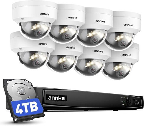 ANNKE 16 Channel Security Camera System 4K PoE, Color Night Vision, 4TB HDD | 8pcs 8MP Wired Dome IP Cams, AI Motion Detection, Built-in Mic, Spotlight Smart Dual Light, Compatible with Alexa, Not PTZ in Kuwait