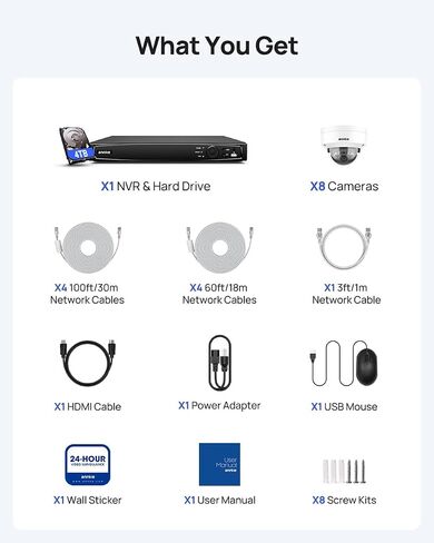 ANNKE 16 Channel Security Camera System 4K PoE, Color Night Vision, 4TB HDD | 8pcs 8MP Wired Dome IP Cams, AI Motion Detection, Built-in Mic, Spotlight Smart Dual Light, Compatible with Alexa, Not PTZ in Kuwait