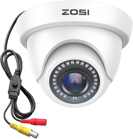 ZOSI 2.0MP HD 1080P 1920TVL Hybrid 4-in-1 TVI CVI AHD 960H CVBS CCTV Dome Security Camera Indoor Outdoor, 80ft Night Vision, IP66 Weatherproof for HD-TVI, AHD, CVI and CVBS/960H Analog DVR(White) in Kuwait
